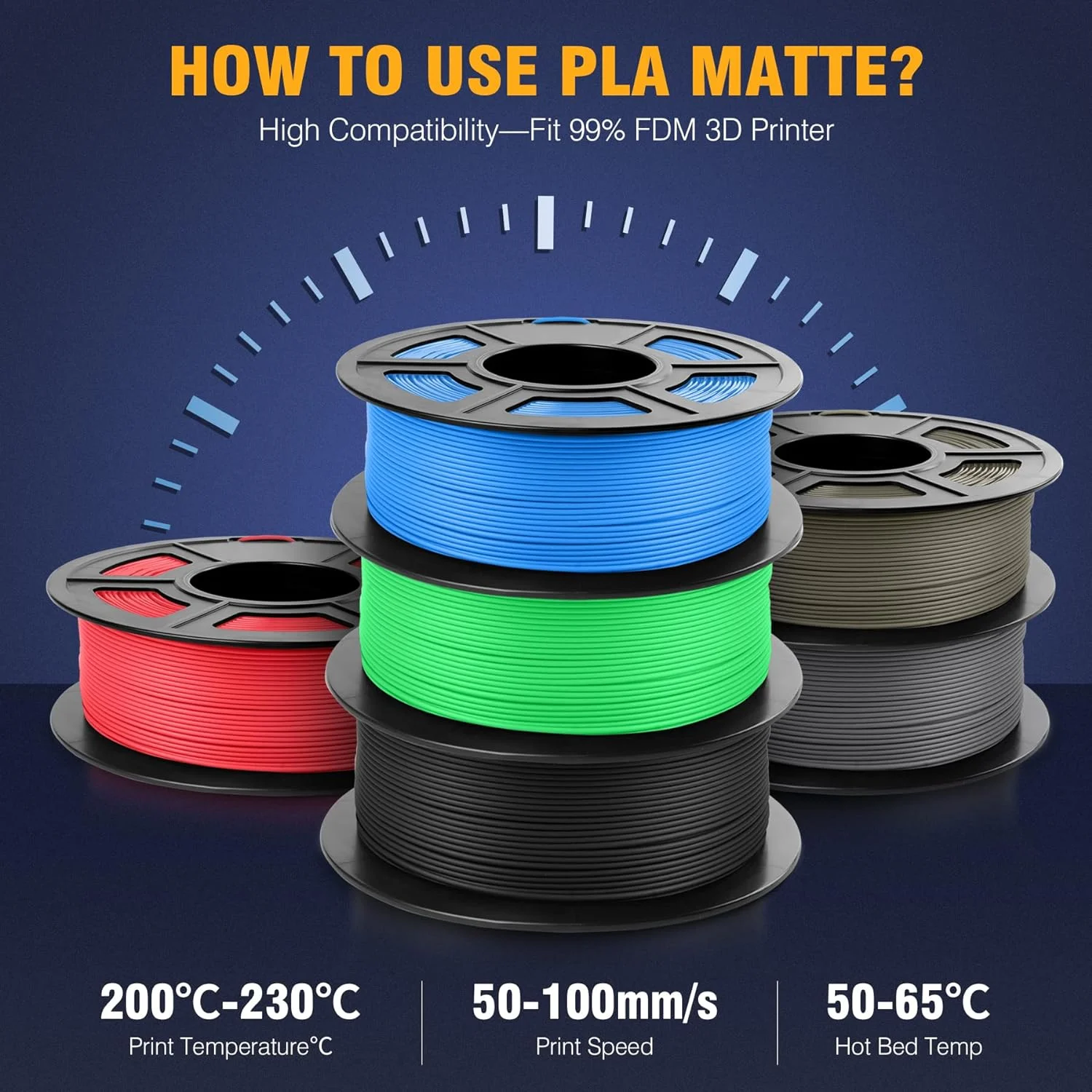 JAYO-filamento PLA mate para impresora 3D, materiales de impresión sin Non-toxic3D de burbujas, 1,75mm +/-0,02mm, 5/10 rollos, 100%