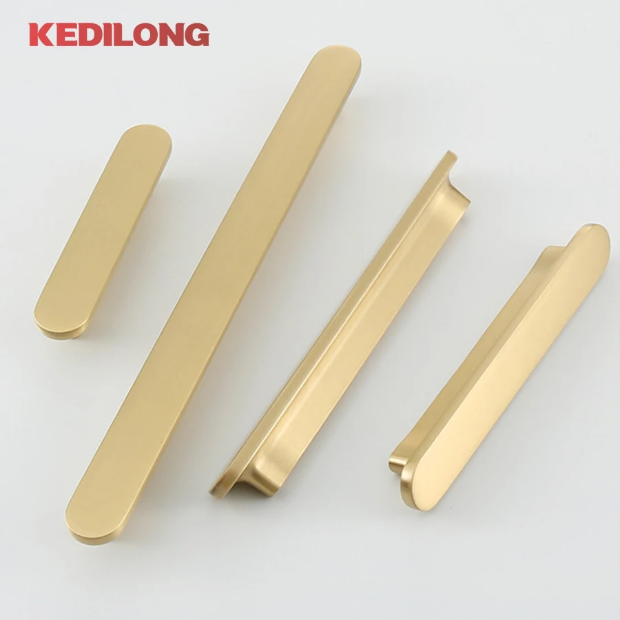 Kedlo Modern Minimalistisch Glad Plat Massief Messing Goud Lange Steel Keukenkast Nordic Licht Luxe Trekhendel