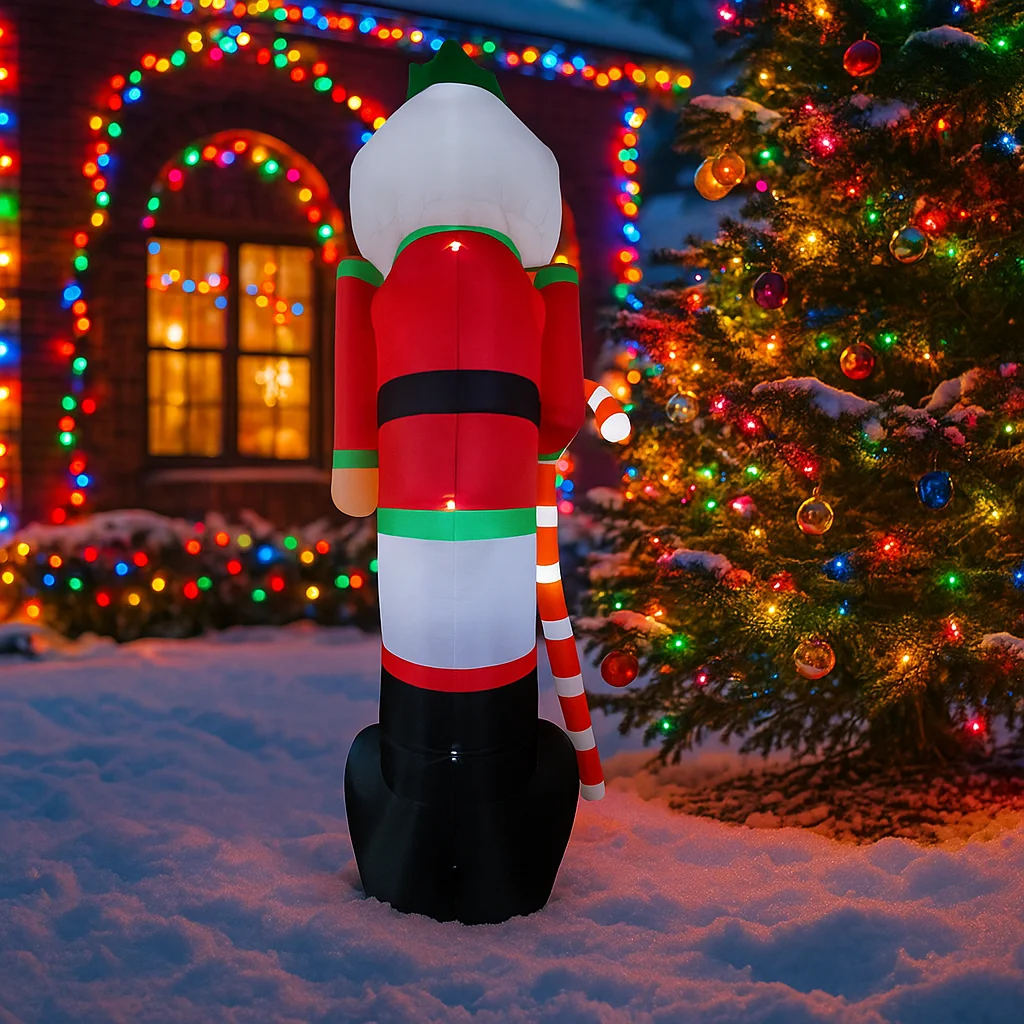 3.6M/11.8FT Inflatable Nutcracker Soldier with Candy Cane Lights LED Home Decorations Toys Yard Xmas Decor Supplies Holiday Prop
