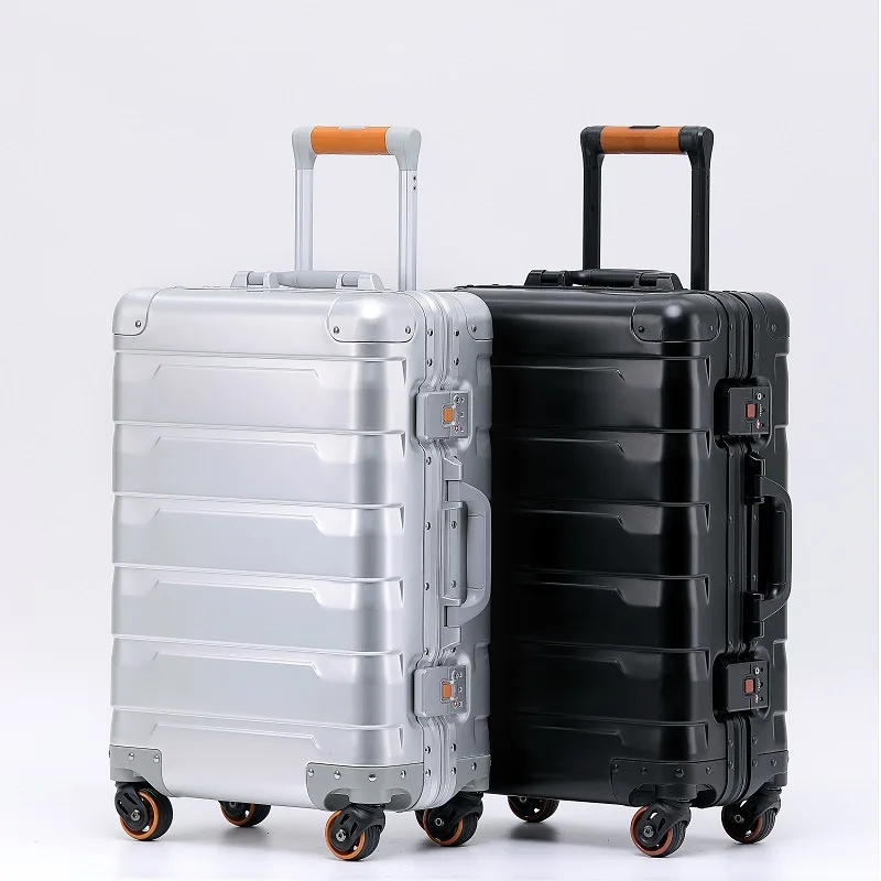 New Aluminum Magnesium Alloy Suitcases on Wheels Trolley Case Metal Luggage Boarding Cabin Travel Suitcase with Wheels 20 inch