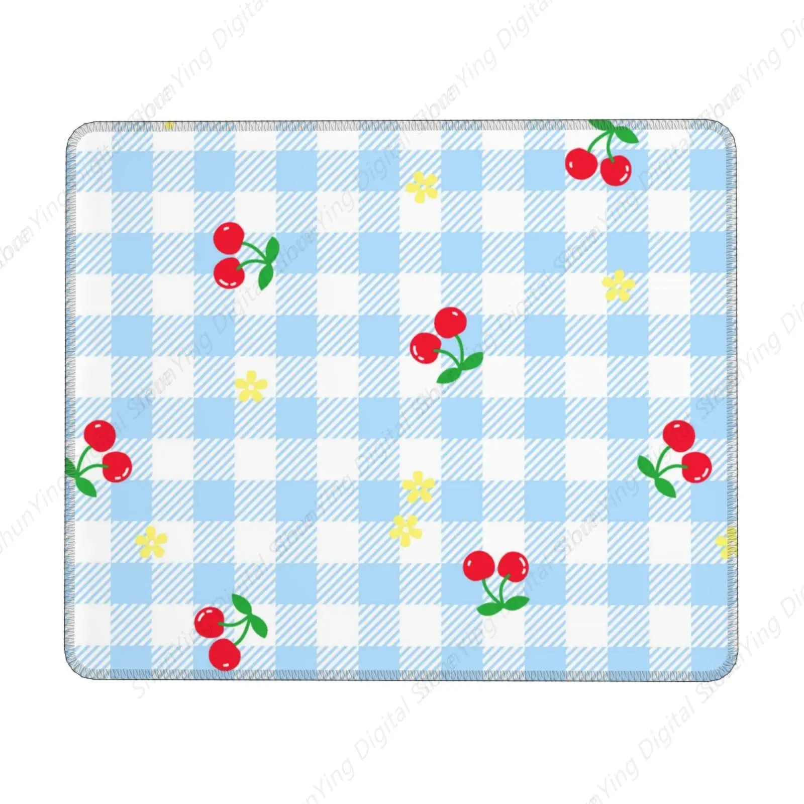 Cute Cherry Blue Checkered Mouse Pad For Women's Gift Suitable For Gaming Office Laptop Mouse Pad 18*22cm