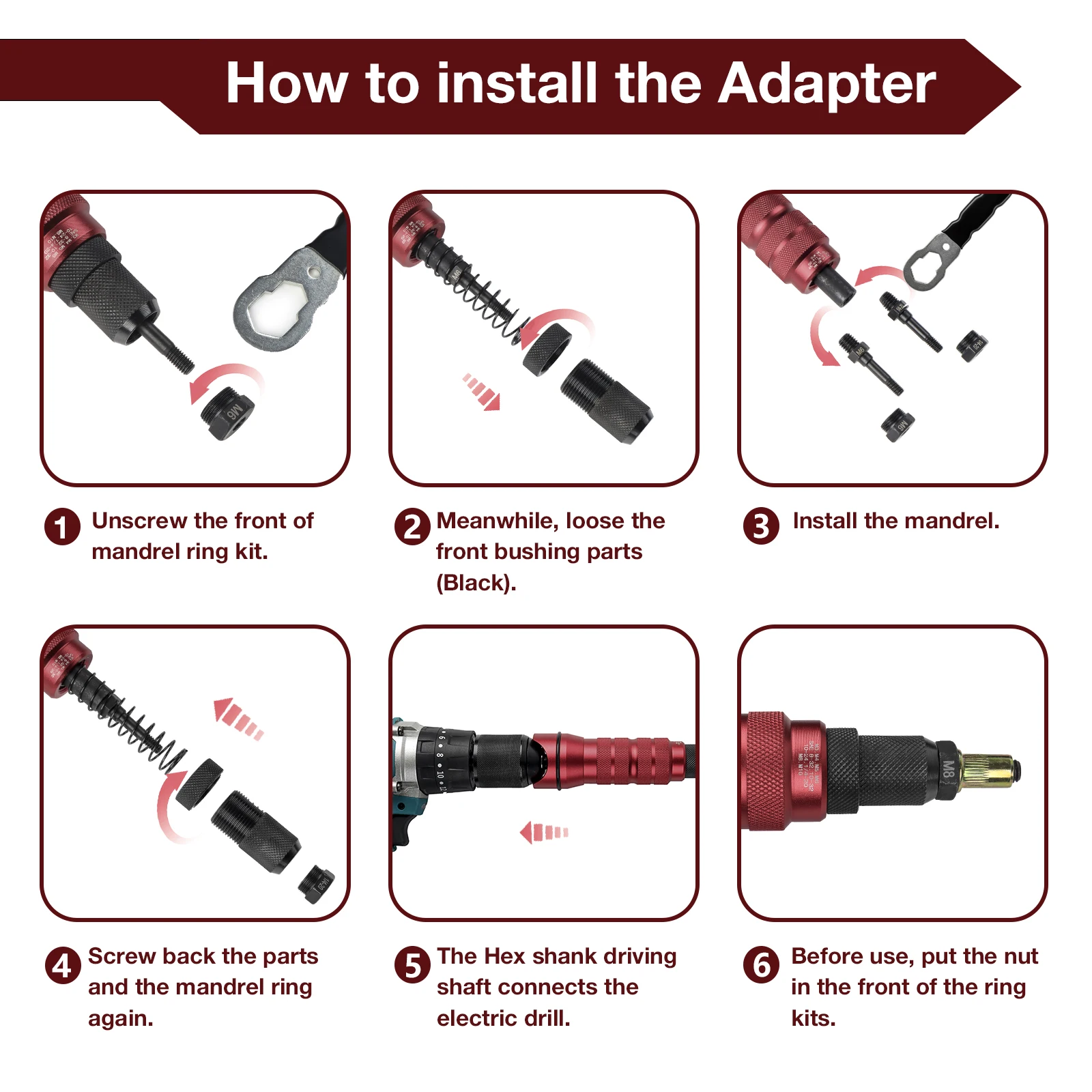 محول مسدس تثبيت صواميل البرشام الكهربائي بخيوط مترية + إمبراطوري، أداة تثبيت صواميل البرشام المنزلية، أدوات تثبيت صواميل البرشام الصناعية المصنوعة من سبائك معدنية