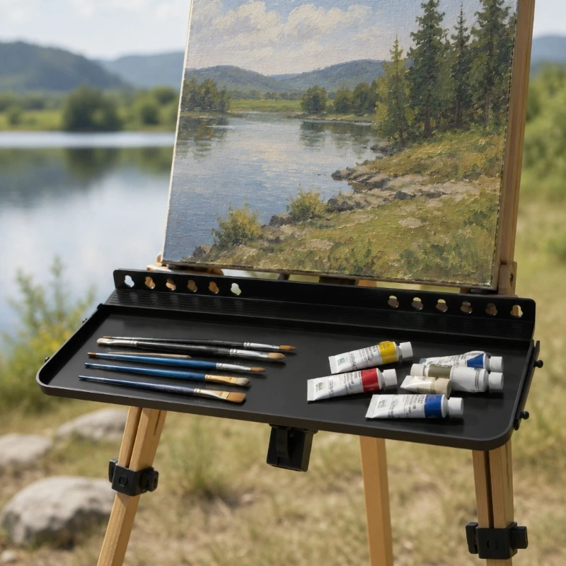 Painting Tray Attachment, Matte Black Art Supply Shelf with Raised Lip for Painting and Sketching Storage H8WD