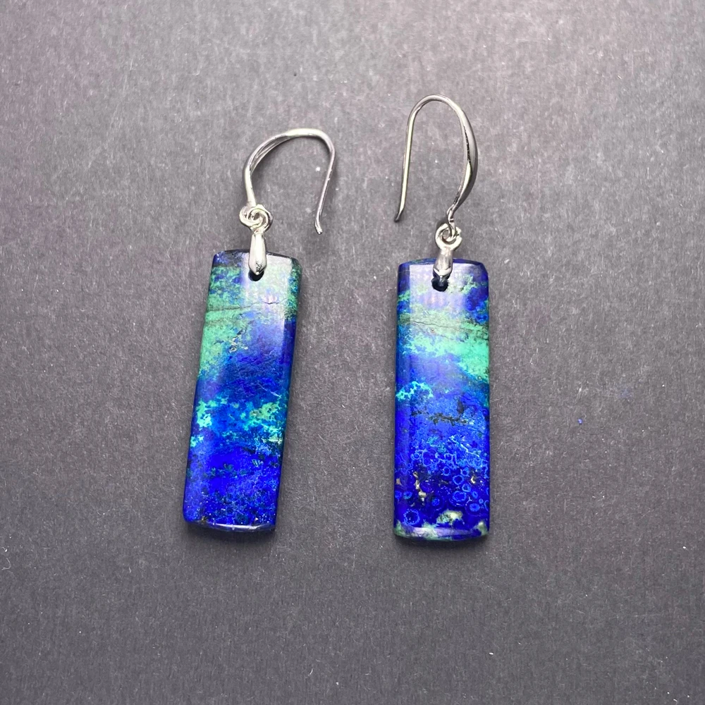 Genuine Natural Azurite Earrings 925 Silver Necklace Gemstone  10*30mm for Women Birthday Party  Fine Jewelry Gift
