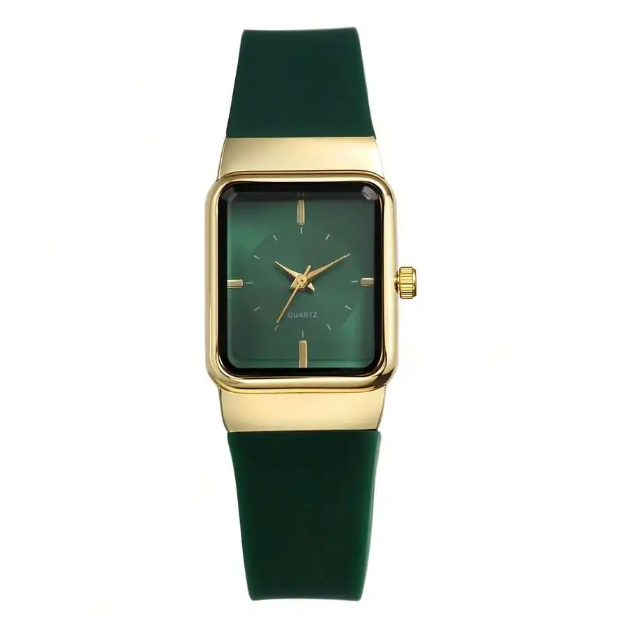 

Rofusn Women's Silicone Strap Watch: Simple Style Gold Square Dial Quartz Wrist Watches For Women Casual Sports Female Ladies