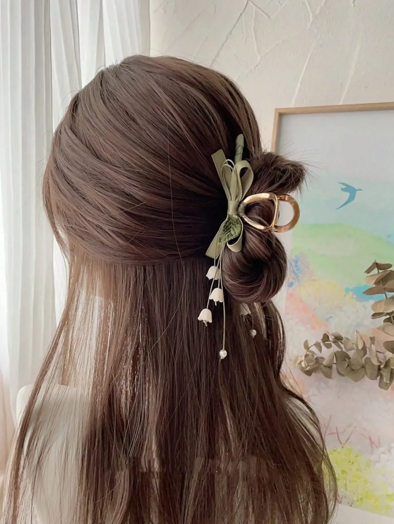 

French Countryside Style Forest Tied Bell Orchid Tassel Clip, 1 Fairy Hair Accessory At The Back Of The Head, Suitable For Daily Wear, Elegant Hair Clip For Outdoor Leisure, Dating