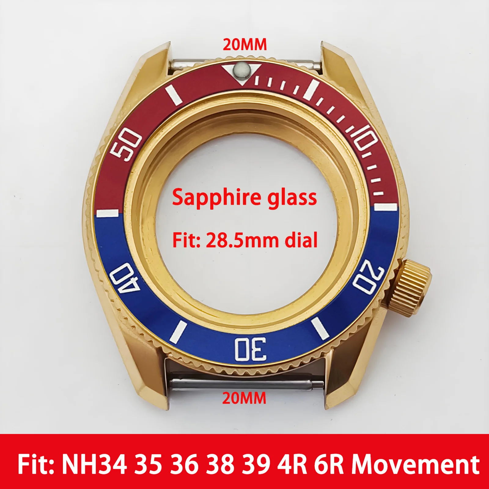 

Mod Gold SPB185187 Case NH35 Case Aluminium Bezel Insert Crown 3.8 Sapphire Glass Stainless Steel Watch Case