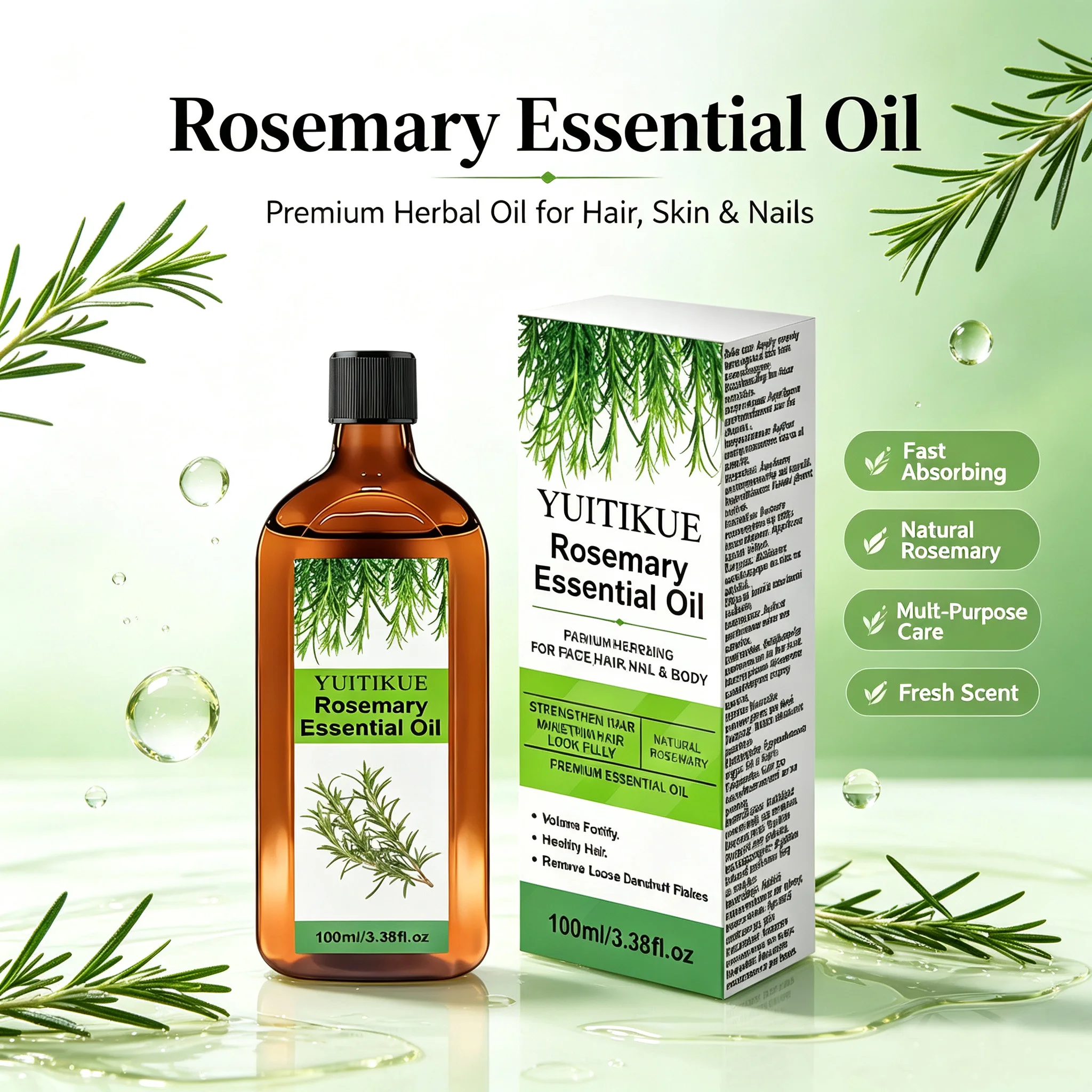 Rosemary Essential Oil 100ml Fast Absorbing Strengthen Hair Remove Dandruff Nourish Face Hair Nail Body Natural Care Oil
