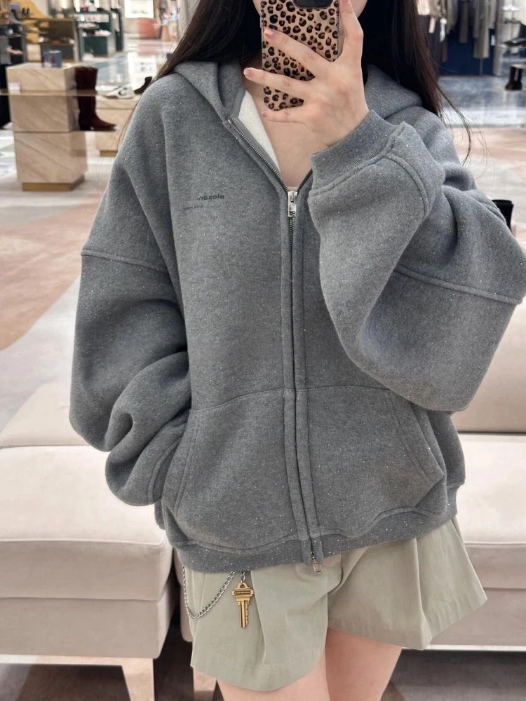 

Casual Zipper Hoodie Jaet Loose Fit Cotton Youth Autumn Winter Streetwear ex Small Logo Warm Long Sve Sweatirt