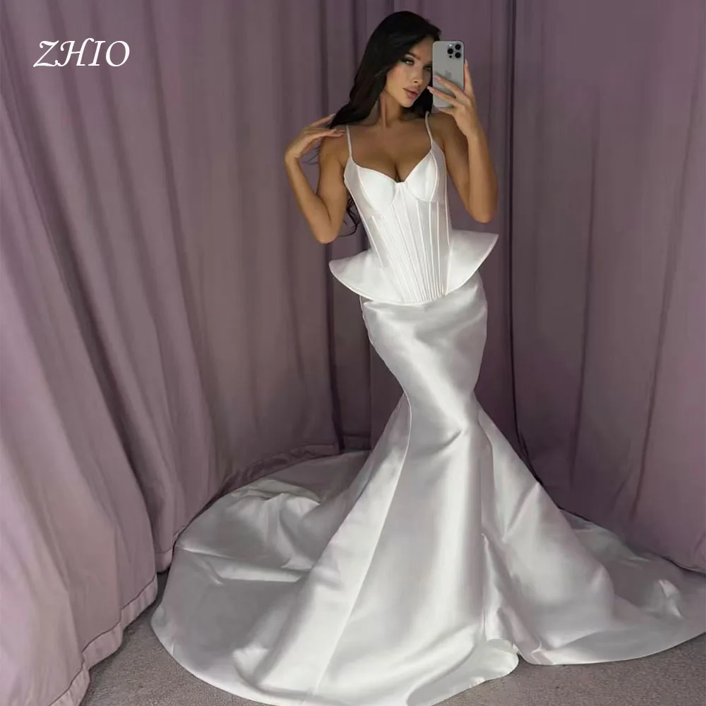 ZHIO moderne sirène robe de soirée de mariage pour mariée col en v Corset ivoire Satin balayage Train robe de soirée personnalisé Vestido de novia
