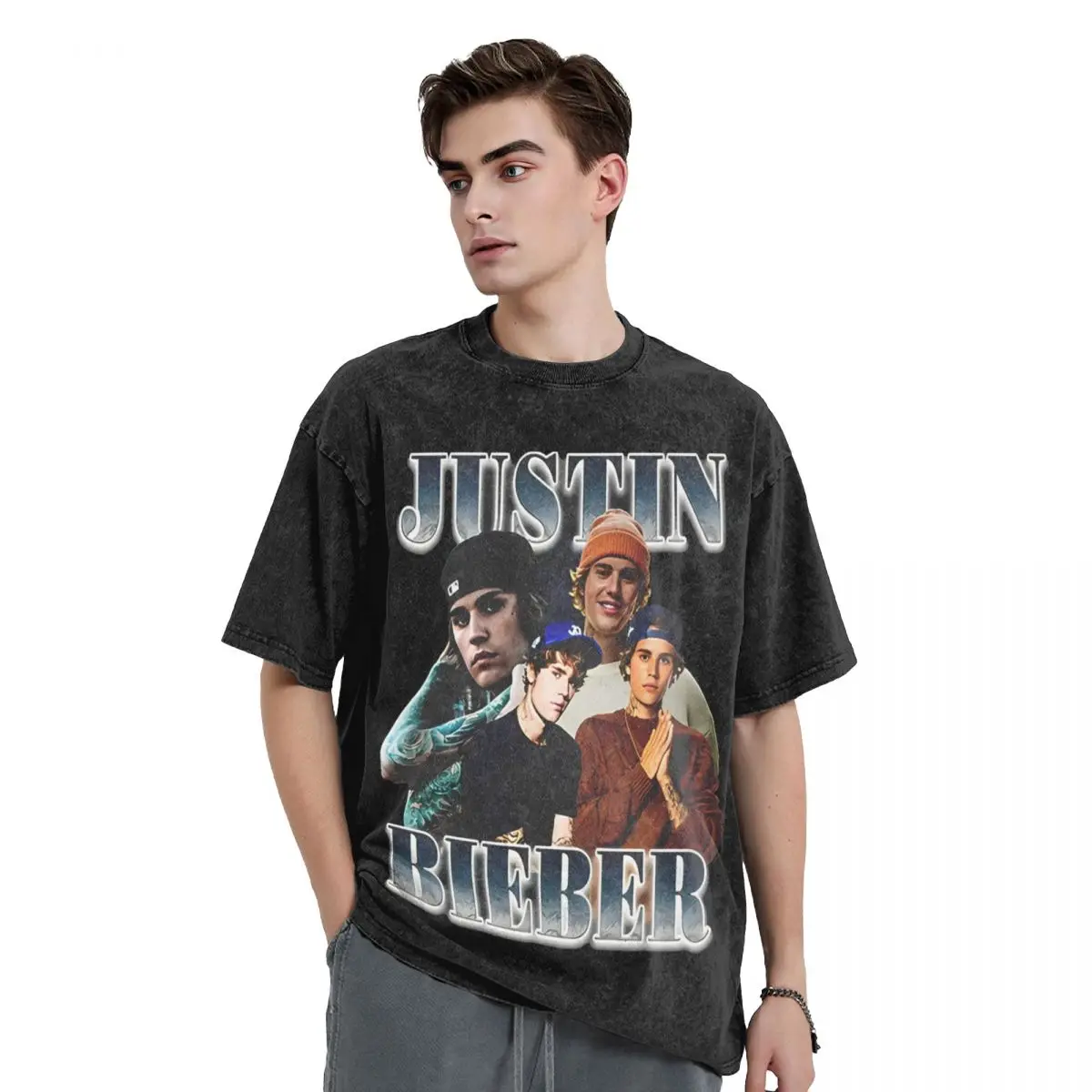 Washed T Shirts Justin Bieber Popstars Novelty T-Shirt High Street Music Pop 100% Cotton Printed Tops Tee Shirt for Men Women