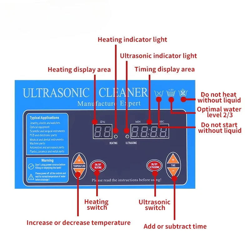 منظف بالموجات فوق الصوتية من الفولاذ المقاوم للصدأ 1.3L 60 وات مع مؤقت سخان لساعة المجوهرات وأجزاء أدوات المختبر