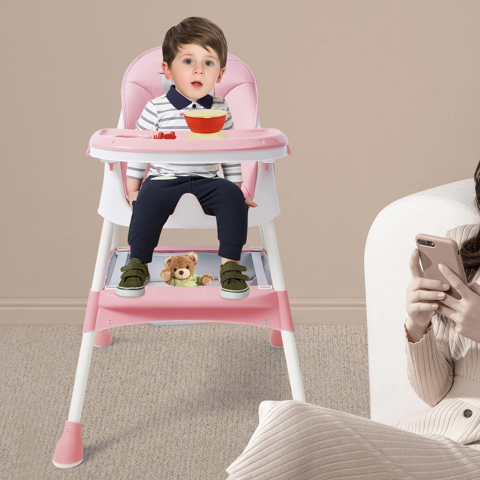 2-in-1 Baby High Chair for Boys and Girls from 6 Months with Footrest New Foldable High Chair