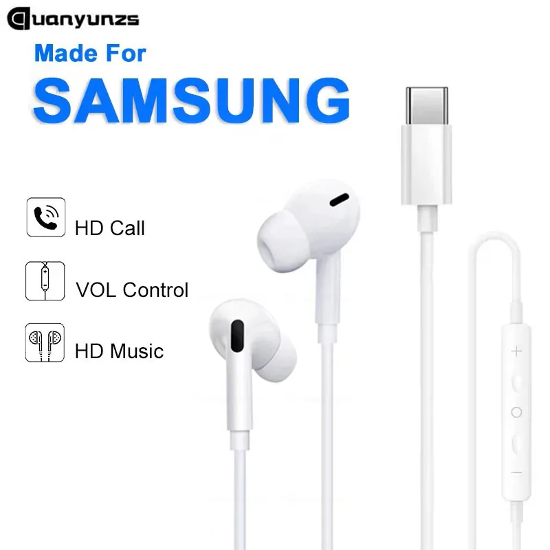 Wired Headphones For Samsung Galaxy S24 S23 S21 S22 S20 Plus Type USB C 3.5mm Jack Earphones A54 A34 A53 Note 20 10 Accessories