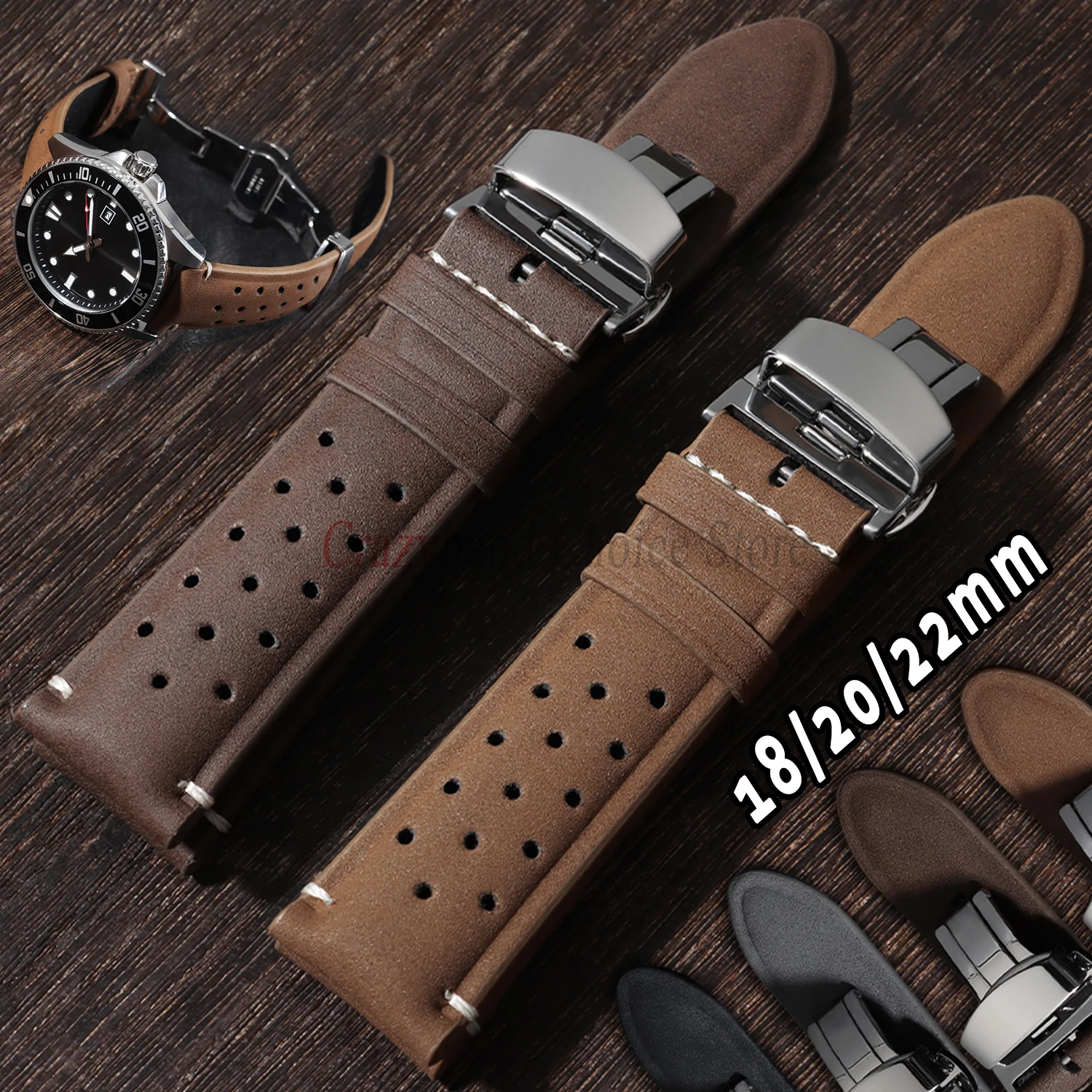 Matte Leather Strap for Samsung for Casio for Omega Watchband Universal 18mm20mm22mm Business Butterfly Buckle WomenMen Bracelet