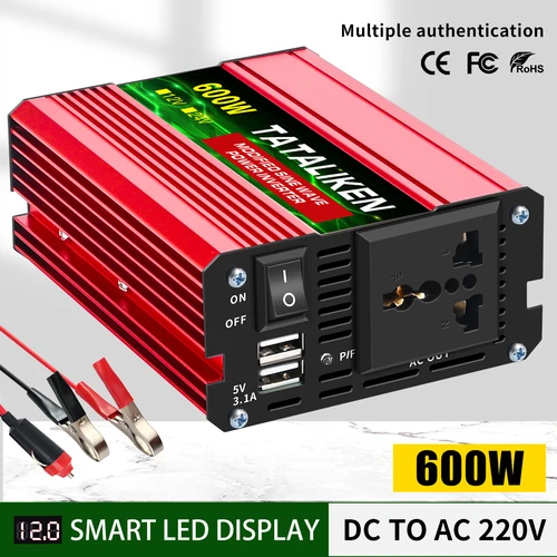 Imagen 2 del producto Inversor 12V 220V inversor de onda sinusoidal modificada DC 12V a AC 220V 600W-4000W convertidor de banco de energía portátil inversor Solar para coche