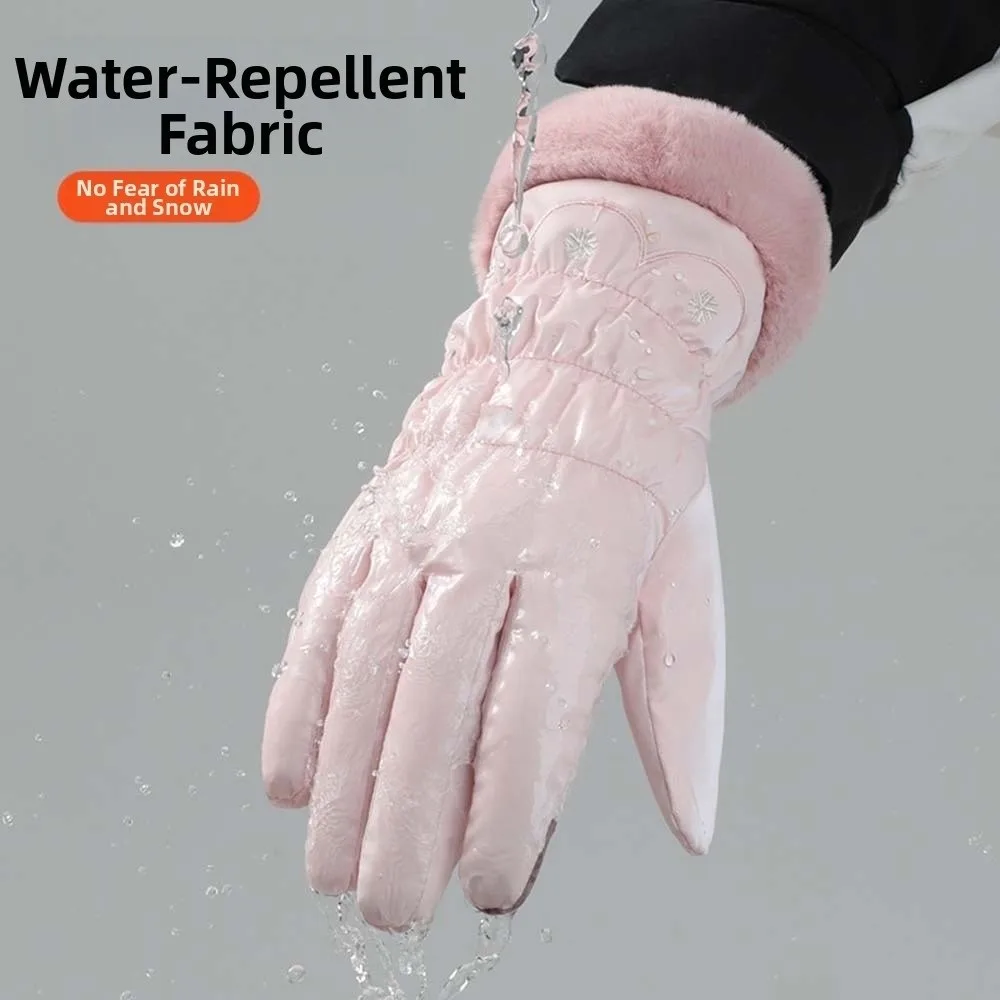 

Down Cotton Satin Anti-cold Gloves Snowflake Decoration Touch Screen Plush Thickened Gloves Soft Warmer Finger Mittens Women