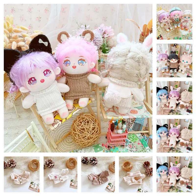 20cm Kawaii Idol Doll Clothes for Cute Fluffy Sweater Coat DIY Dress Up Plush Doll Can Changing Clothes Games Girls Kids Gifts