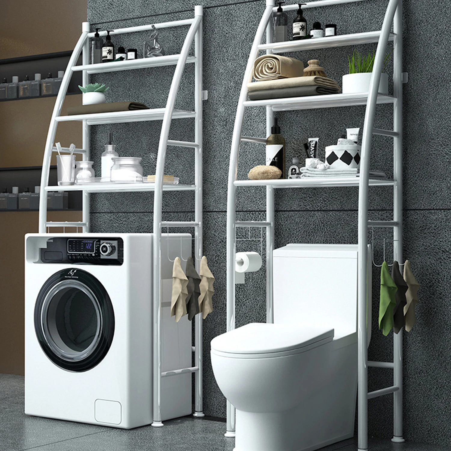 Étagère de rangement 3 niveaux en métal pour salle de bain, cuisine, buanderie, à poser au-dessus des toilettes, sans perçage, étanche et stable