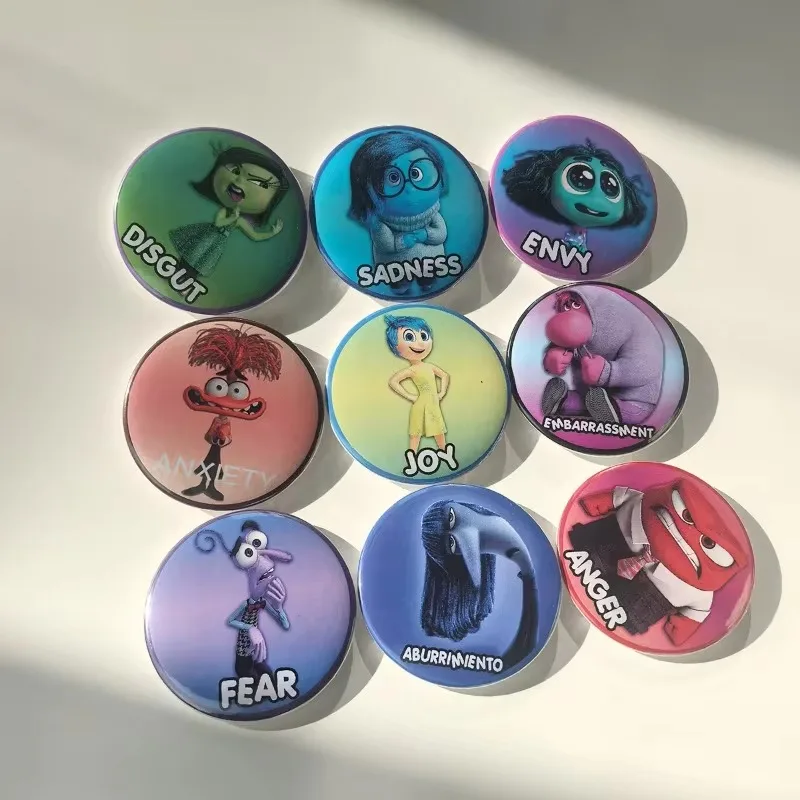 Disney Inside Out 2 Handmade Badge Cartoon Joy Anger Sadness Round Lapel Pins Backpack Collar Brooch 9PCS/Set  Accessories Gifts