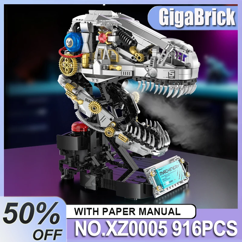 

MOC XZ0005 Personalized Mechanical skull of T-Rex Blocks Bricks Assembly Metallic Collectible Toys Christmas Gift For Adults Kid
