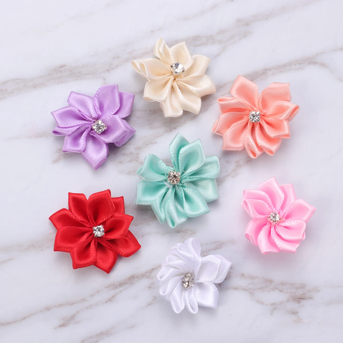 

40pcs 3Cm Girls Flower Headbands Diamond Decor Soft Hair Band Wearable Accessories Mixed Color Durable Cute Newborn