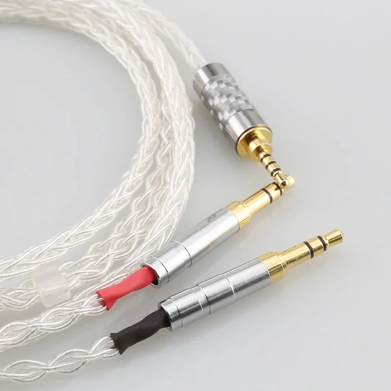 Замените 8-жильный кабель для обновления наушников из чистого серебра 99% для H-D600, D7100, HIFI-MAN HE1000se, HE6se, HE400i, HE400se,
