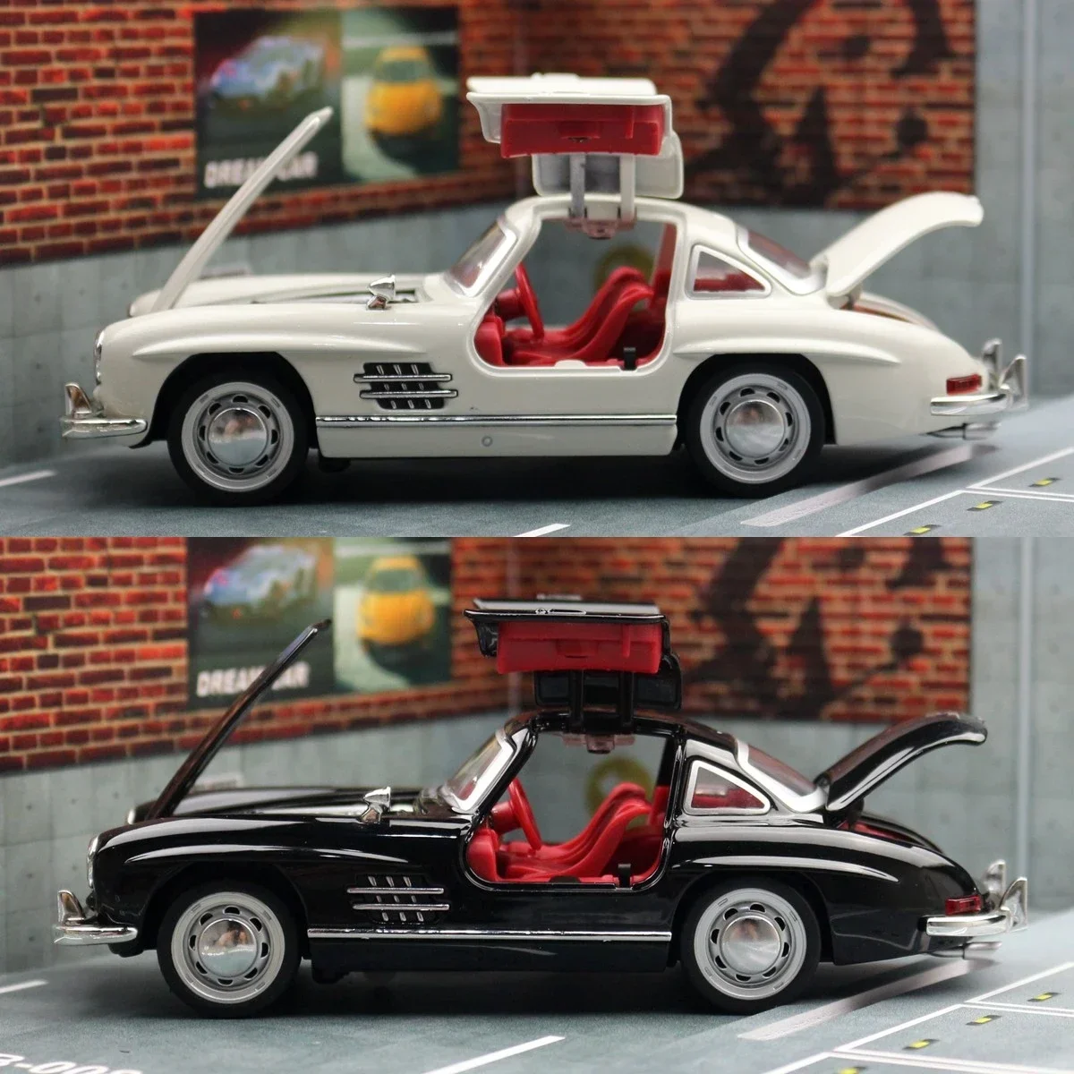 Modèle de voiture jouet Mercedes-Benz 300SL pour enfants, véhicule en métal moulé sous pression, vintage, l'inventaire, nervure arrière, collection, cadeau pour enfants, garçons, 1/32