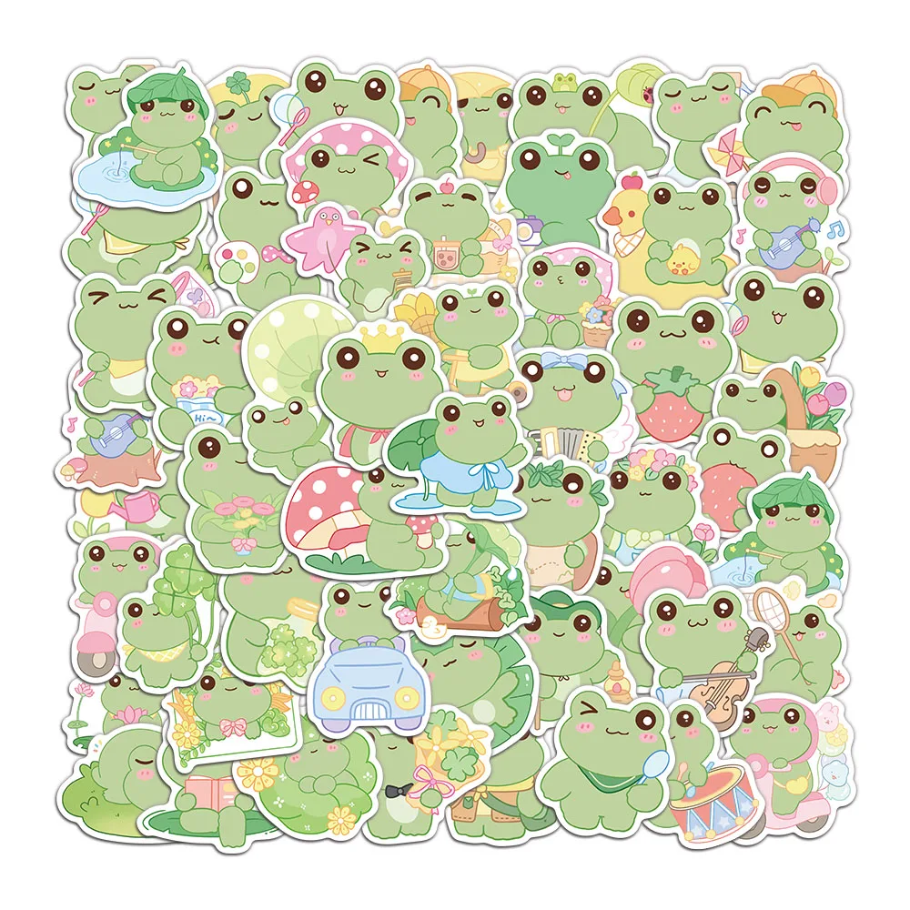 50PCS Small Size Cute Vitality Frog Reward Stickers for Elementary School Students Creative Cute Waterproof Decorative Stickers