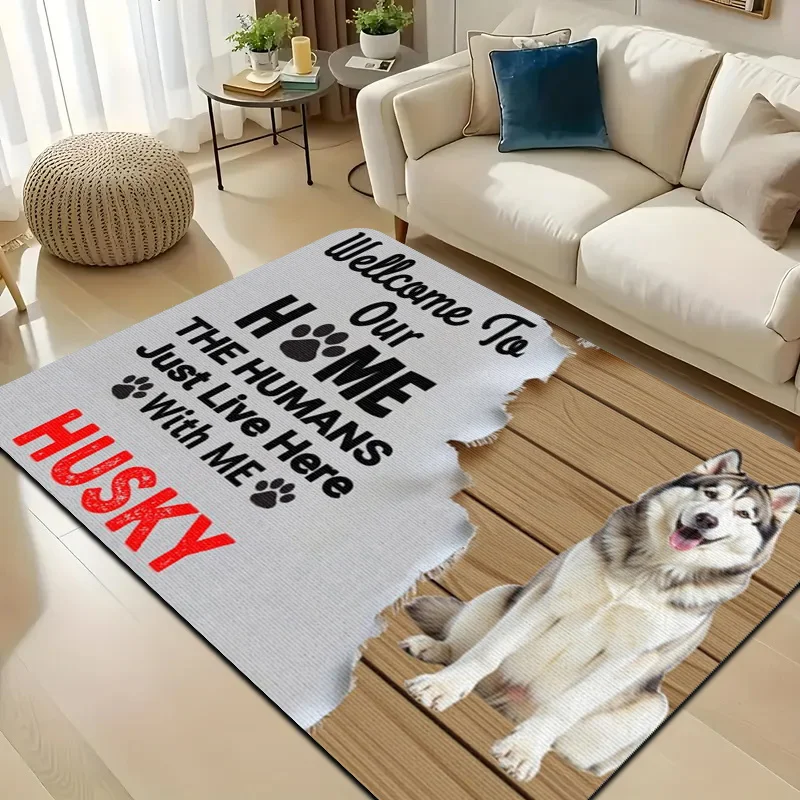 Husky Dog Rug Velvet Flannel Printed Floor Mat Welcome Home Design Decorative Carpet Living Room Pet Lover Decor