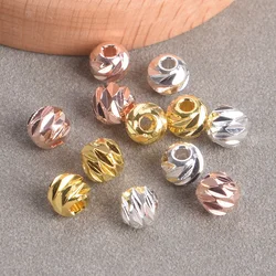 3mm 4mm 5mm 6mm 8mm Round Carved Gold Silver Color Brass Metal Loose Beads Lot For Jewelry Making DIY Crafts Findings
