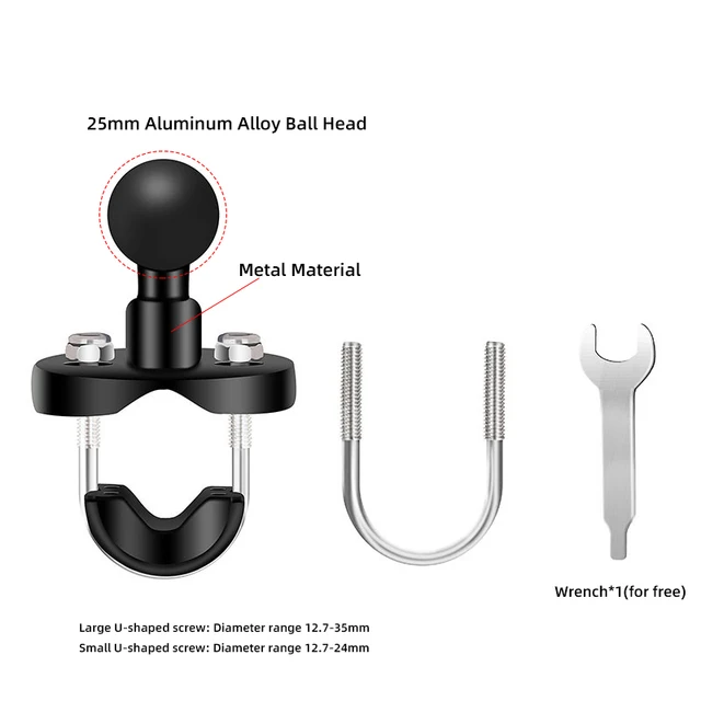 Motorcycle Handlebar U-Bolt Clamp Rearview Mirror Mount Base Holder Adapter with 1 inch BallHead Double Socket Arm for Gopro SLR