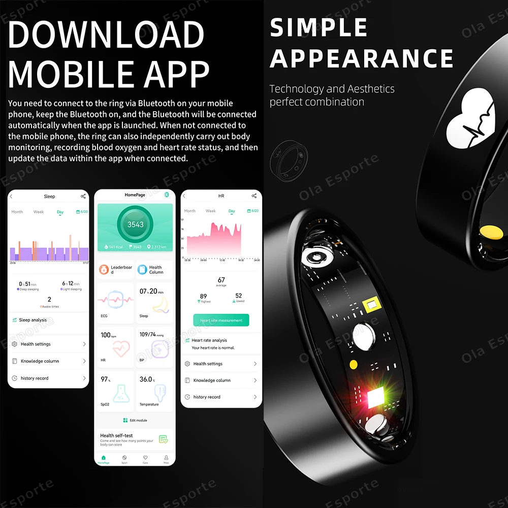 2025 New Smart Ring ECG Detection Blood Pressure,Heart Rate Ring,Body Temperature Monitor Waterproof GPS Tracking Men Women Ring