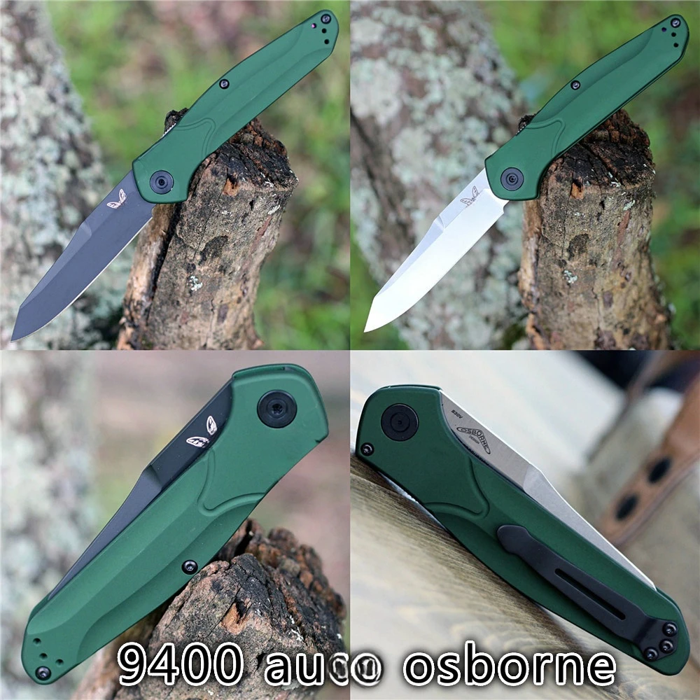 BM 9400BK Osborne Folding Knife Tactical Pocket Knife 3.4\\ S30V Black Plain Blade, Green Aluminum Handles Tactical EDC Knives