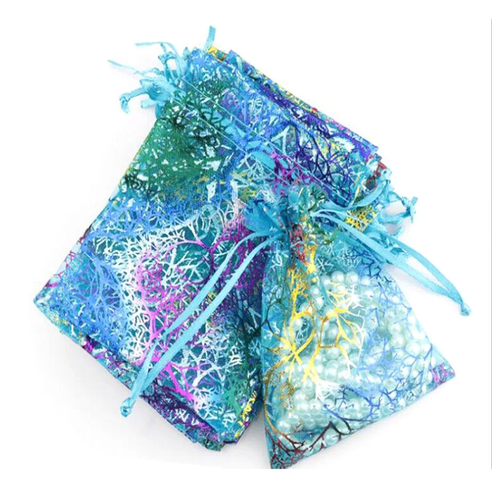 50pcs/lot Colorful Drawstring Organza Bags Jewelry Packaging Bags Candy Wedding Birthday Bags Gifts Sweets Pouches Wholesales