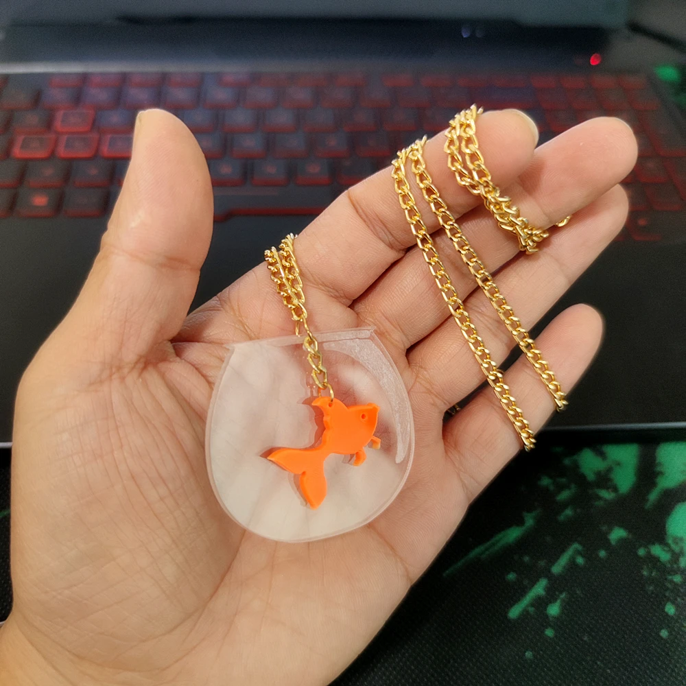 KUGUYS Cute Fashion Pendant Necklace for Women Clear Fish Tank Goldfish Acrylic Animal Jewelry Accessories