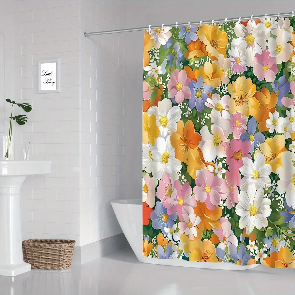 

Занавеска для душа с цифровым принтом — природный пейзаж, красочный цветочный узор, полиэфирная ткань, декор для ванной комнаты и туалета, 1 шт.