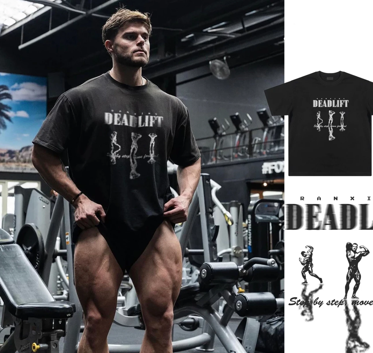 2025 نمط اللياقة البدنية الجديد انعكاس كم قصير طباعة الحروف الرياضية تمشيط القطن الخالص كتف فضفاض