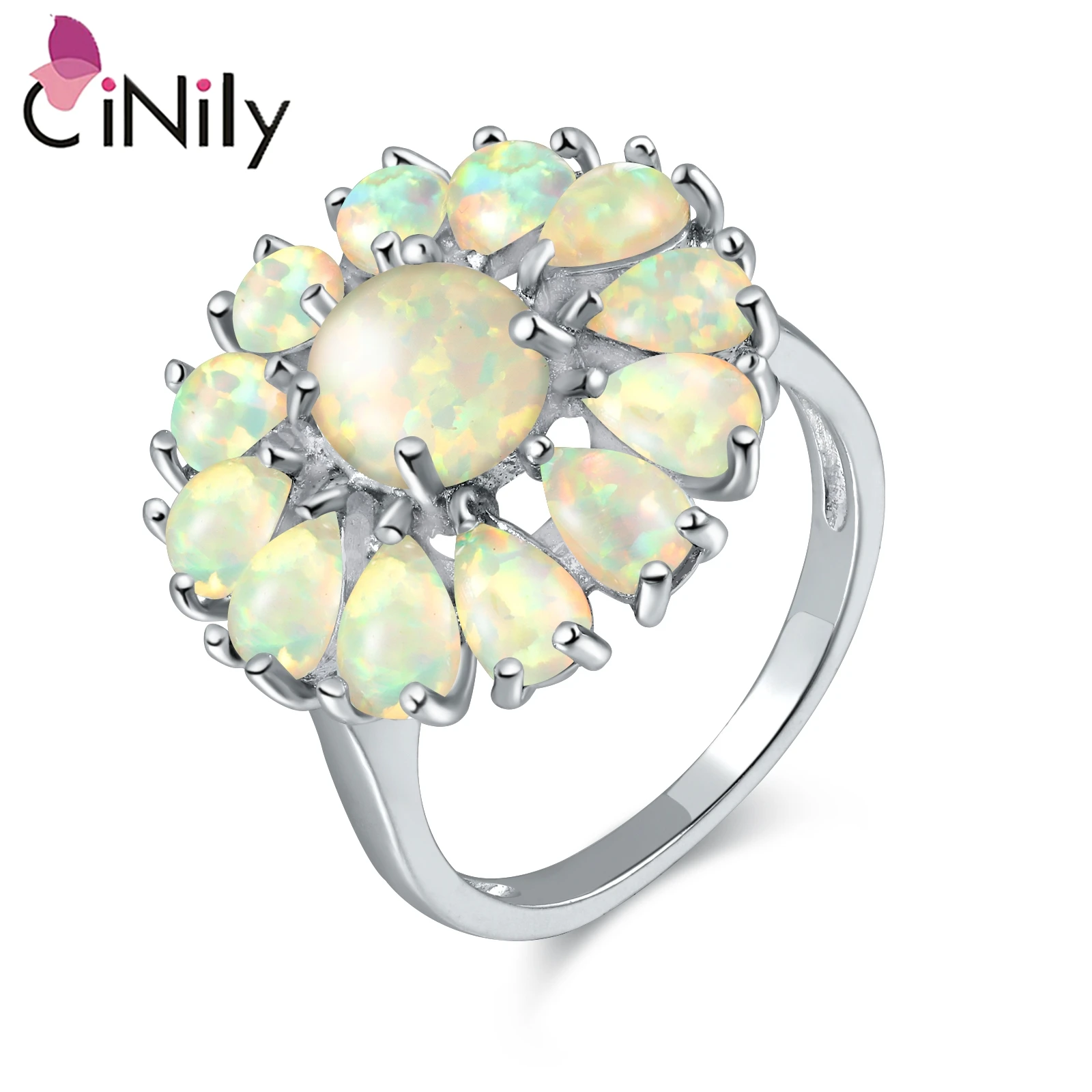 CiNily Created White Fire Opal Silver Plated Wholesale Fashion Wedding Party for Women Jewelry Gift Ring Size 7-11 OJ4598