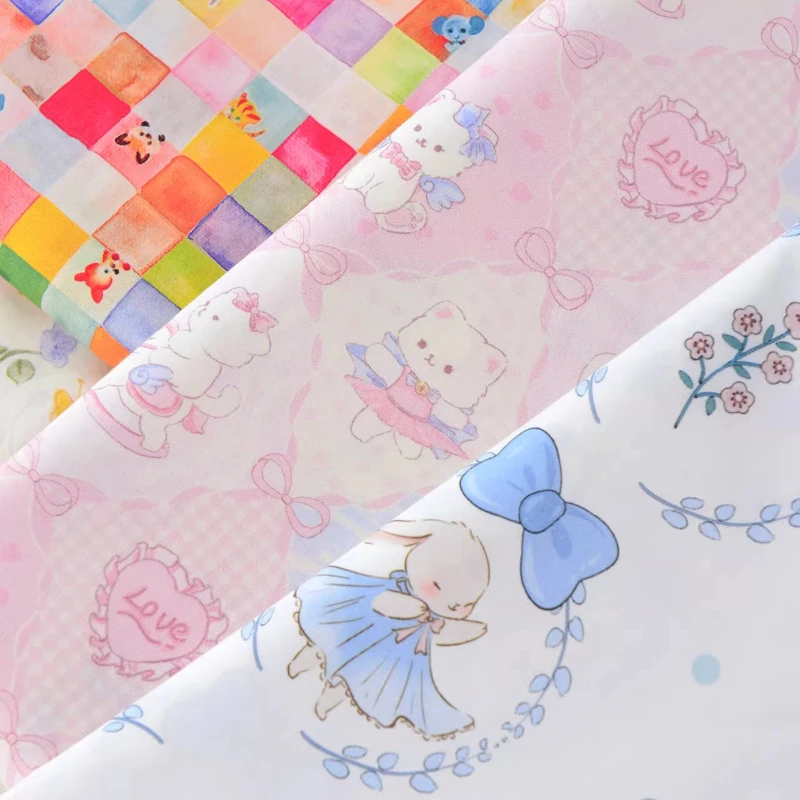 

Animal Printed Fabric Pure Cotton Poplin Fabric Cartoon Rabbit Cat for Handmade Clothing,Baby Skirt Decorative Material 0.5/1/2M