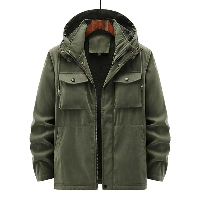 Abrigo militar de lana de cordero para hombre, parka gruesa y cálida, resistente al desgaste, a prueba de viento, Chaqueta de algodón con capucha, a