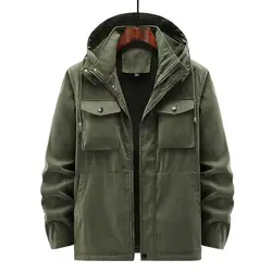 Casaco de cordeiro grosso quente masculino, Parkas de inverno, resistente ao desgaste militar, Parkas à prova de vento, jaqueta de algodão com capuz, moda masculina