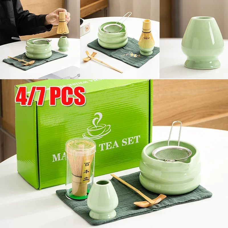 4/7Pcs Matcha Green Tea Powder Whisk Teaware Japanese Ceremony Bamboo Tea Tool Brush Exquisite Matcha Gift Kit for Tea Culture