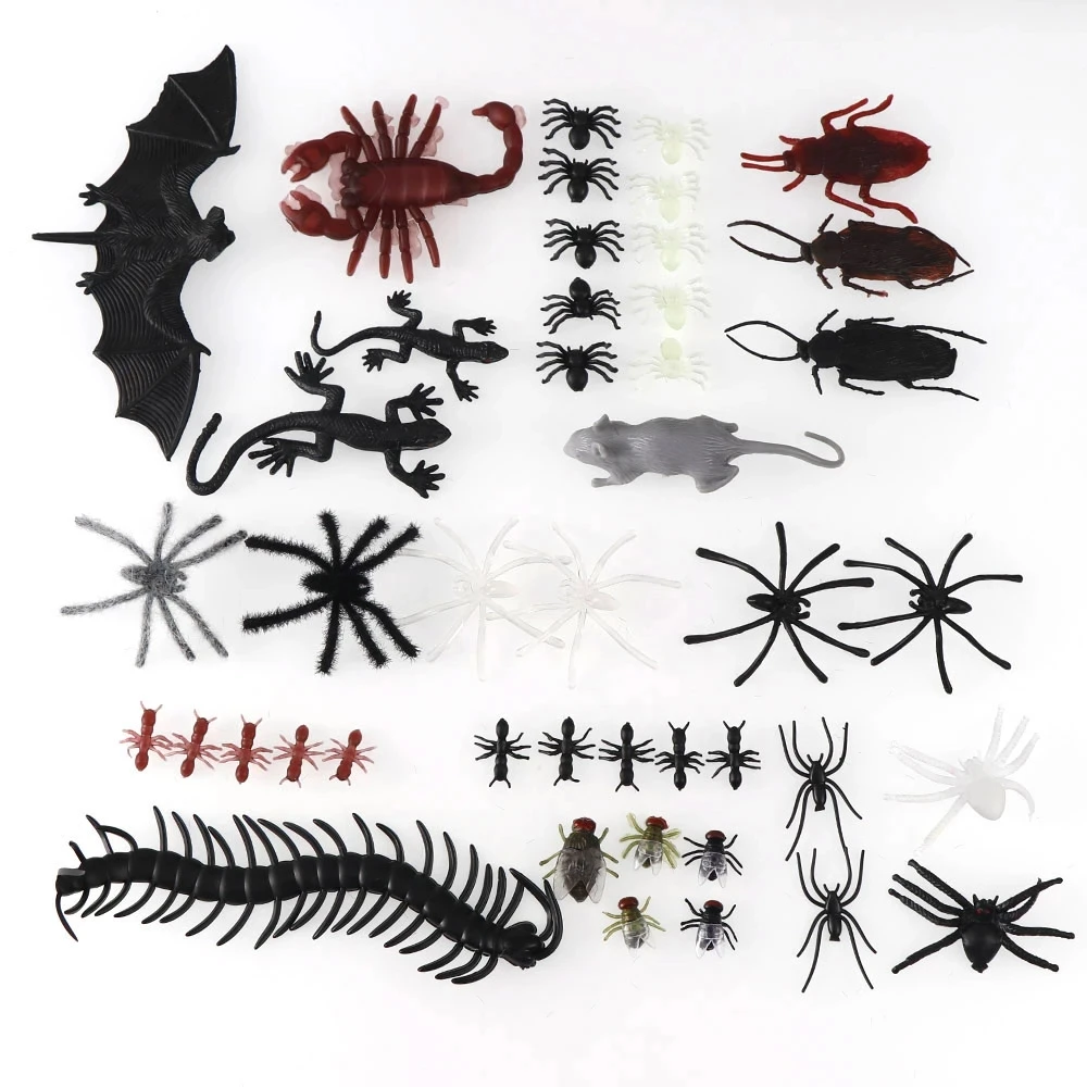 

44pcs Simulation Plastic Funny Bat Bugs Fake Spiders Scorpion Halloween Creative Horror Props For Party Diy Decoration