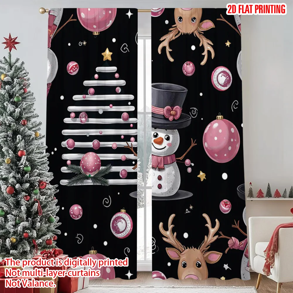 

2pcs 2D flat printing Merry Christmas Party Curtains Purple Christmas Versatile 100% Polyester Without Electricity Spring Use