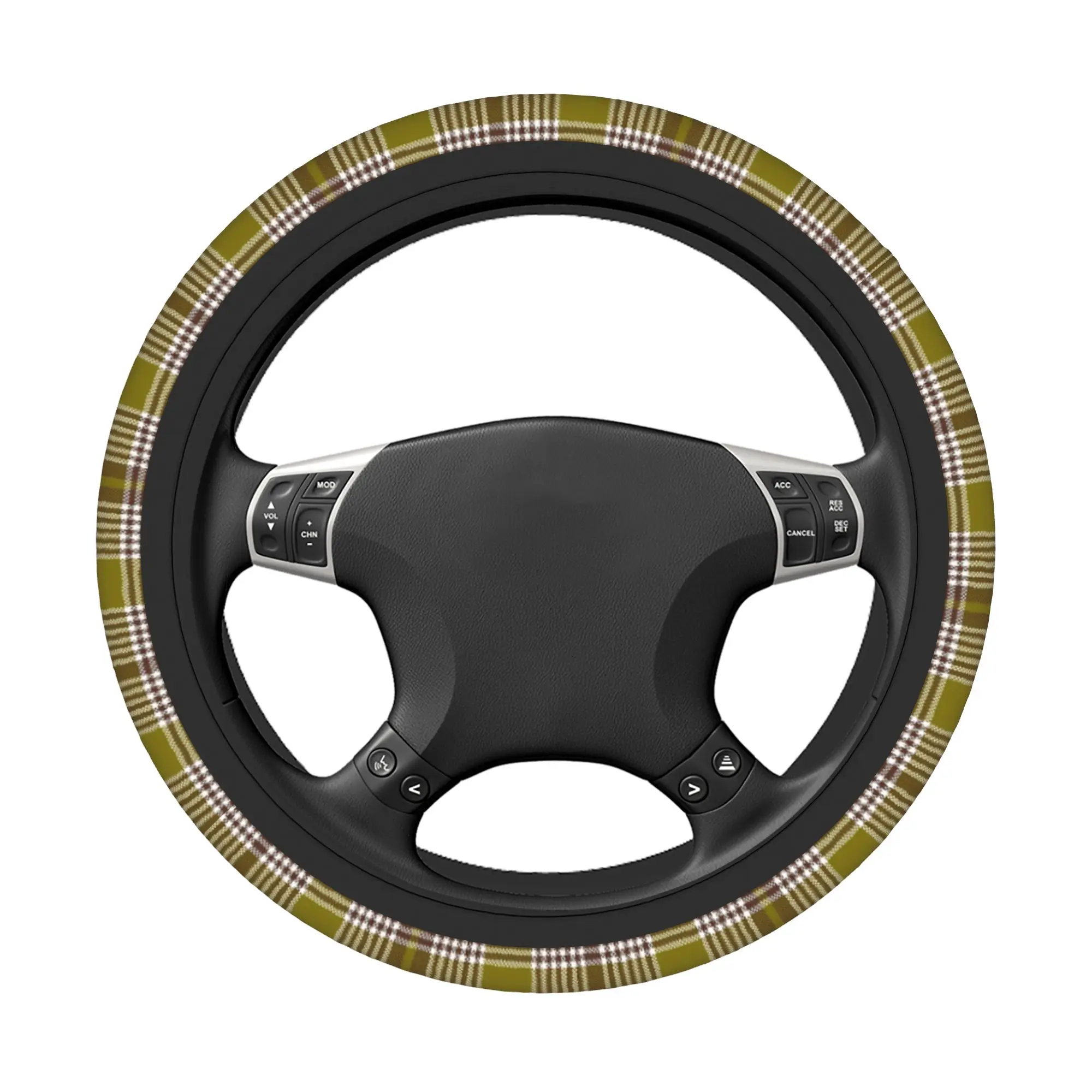 Tartan Check  Car Steering Wheel Cover 38cm Anti-slip  Steering Wheel Protective Cover Suitable Car-styling Car Accessories
