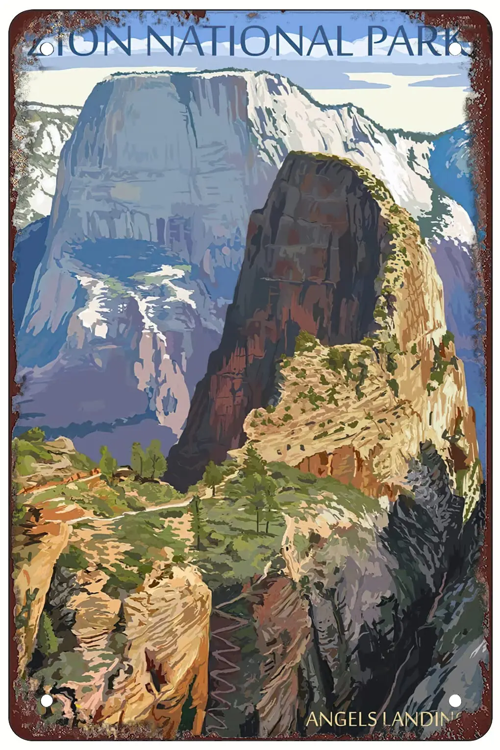 Zion National Park Retro Metal Sheet Signs, Wall Decoration, 8 x 12 Inches.