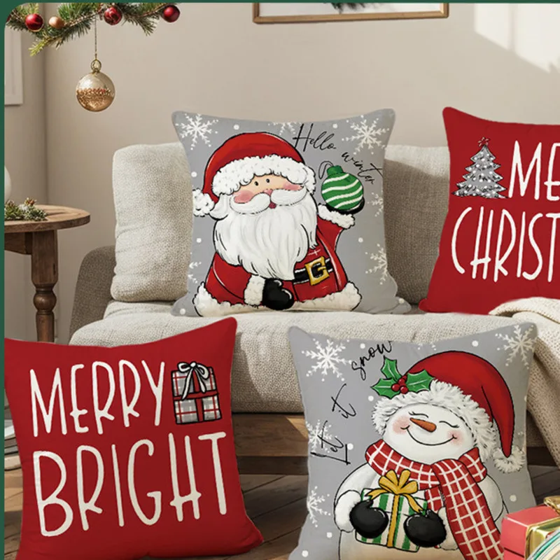 4pcs Merry Christmas Santa Cushion Cover 2024 New Christmas Pillow Cover Bed Sofa Party Decor New Year Christmas Pillowcase