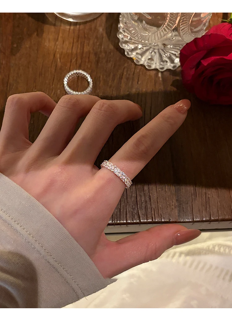Ultra-Glänzende Luxus-Ringe mit Mikro-Zirkonia-Besatz, Offen Verstellbar, Silberfarben, für Damen, Eleganter Schmuck, Vielseitiges Finger-Accessoire – Detail 10