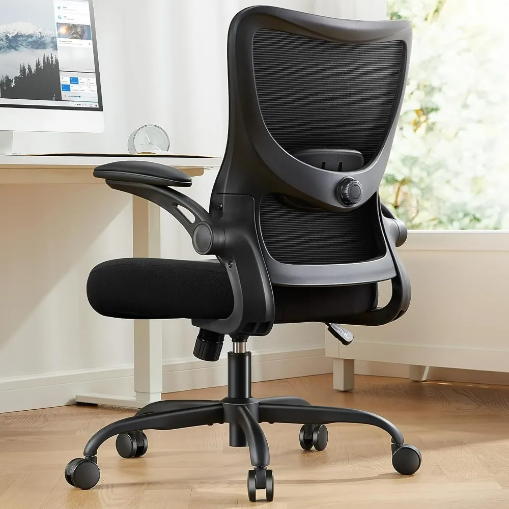 

Office Chair, Ergonomic Desk Chair with PU Armrests and Adjustable Lumbar Support Breathable Mesh Computer Chair Rolling Swivel